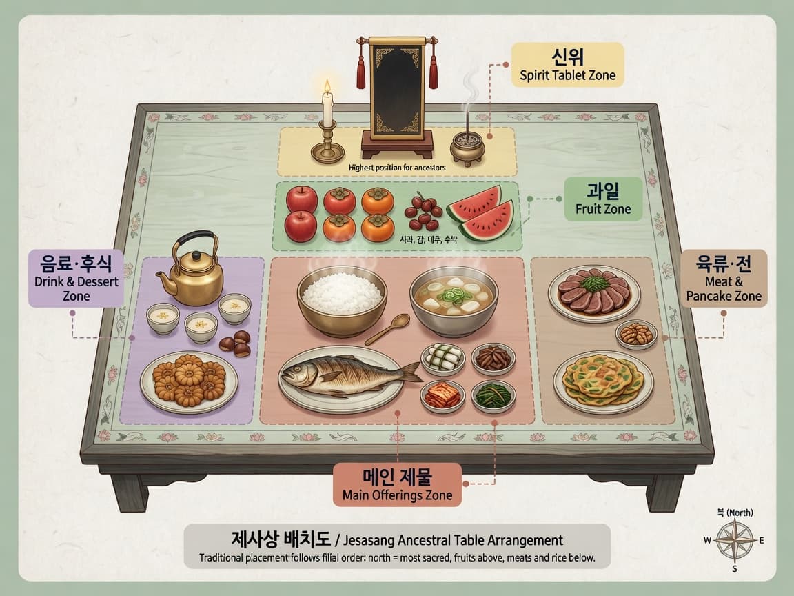 제사상 차림: 2. 전통 5열 — 신위 쪽에서 사람 쪽으로